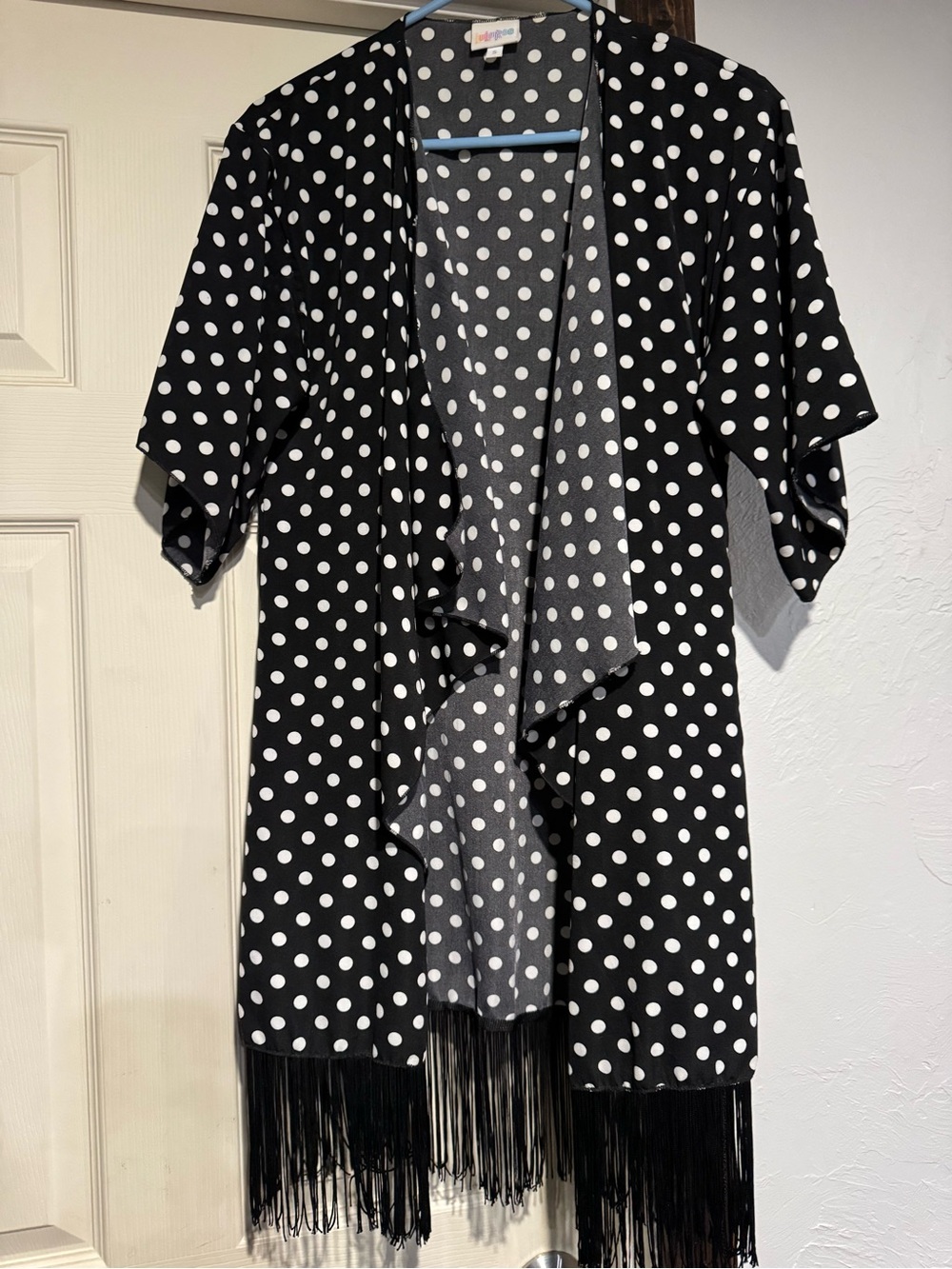 LuLaRoe Black and White Polka Dot Fringe Cardigan